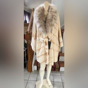 Lynx collar sheared female Mink fur collar/ belted NWT